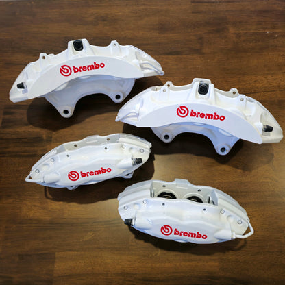 6 Pot Front and 4 Pot Brembo Rears in White with Red Brembo Logo's 